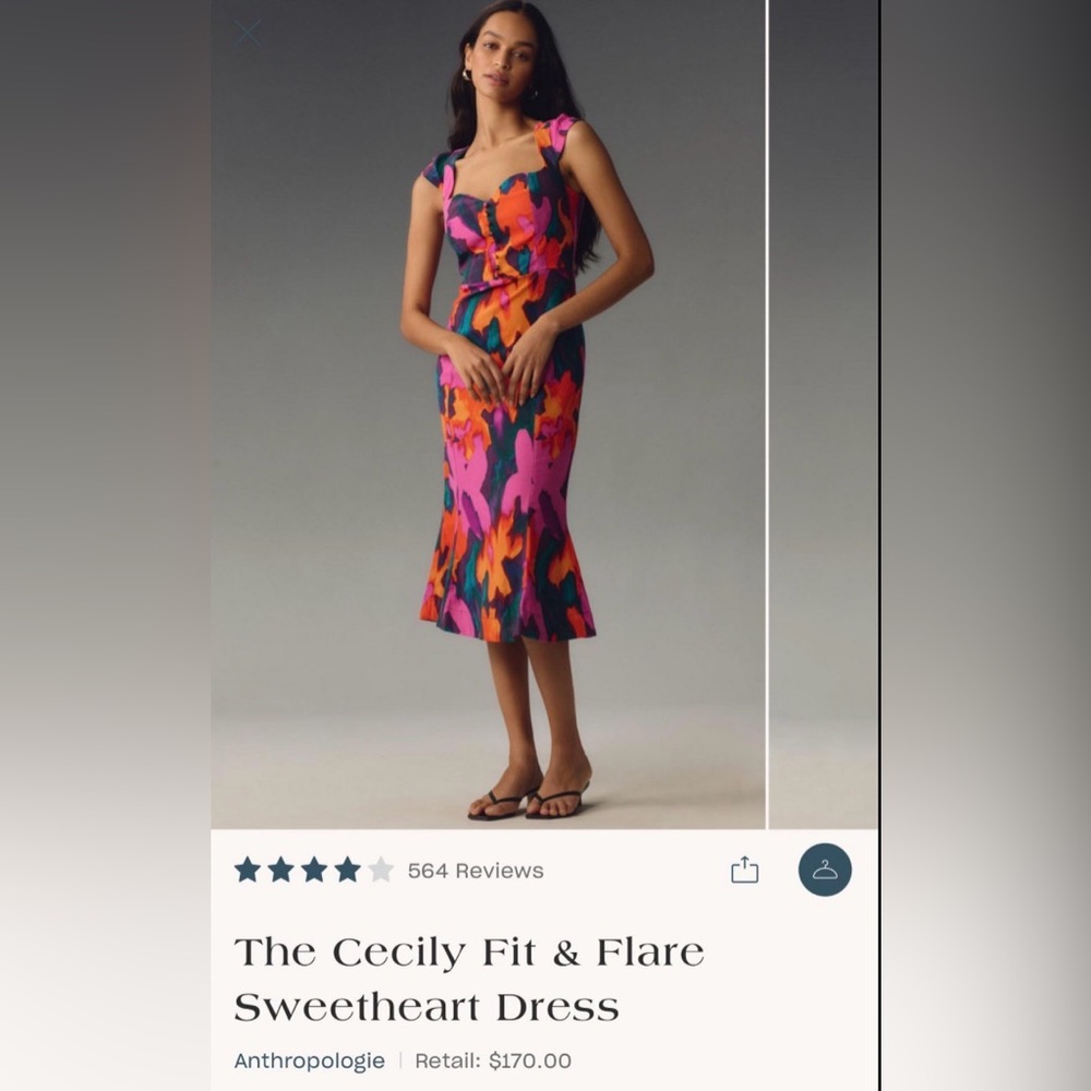 RARE sz L Maeve Cecily fit & flare sweetheart Colorful Midi Dress Anthropologie